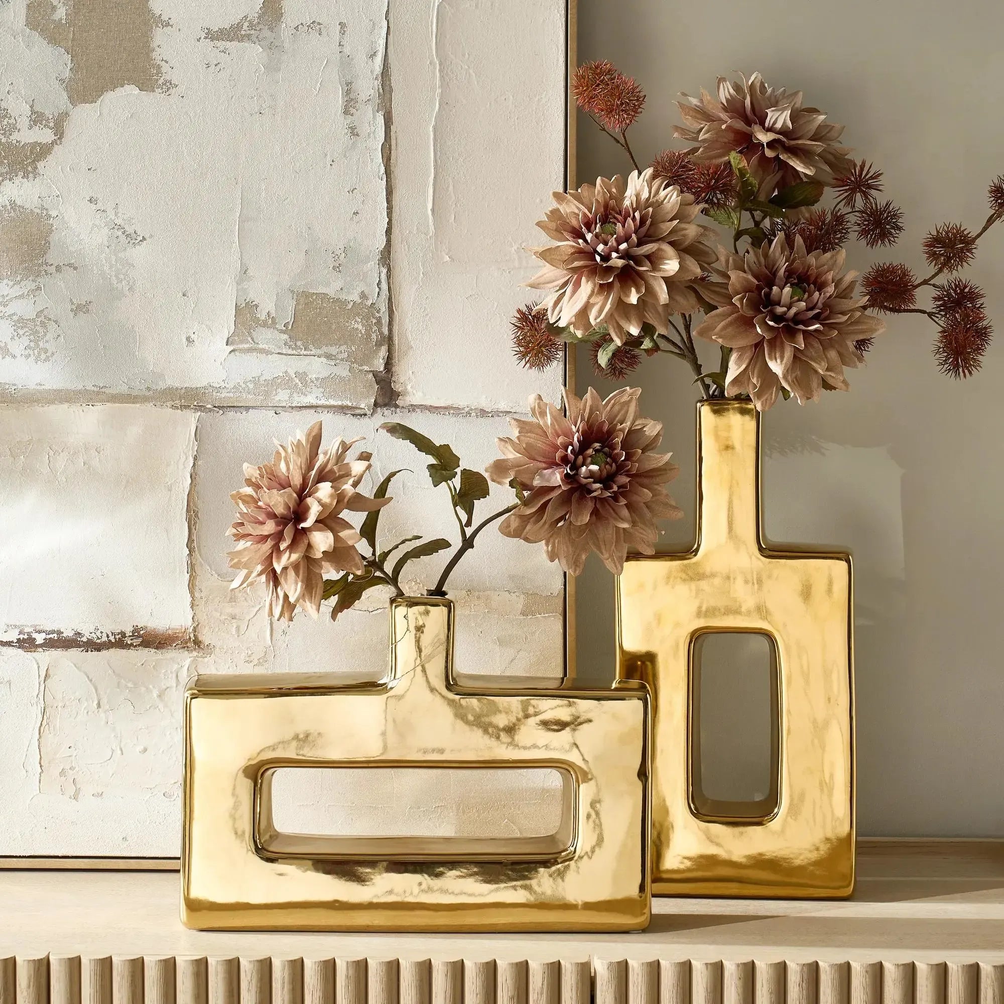 Z Gallerie Miami Gold Vase, Home Decorative Vase or Sculptural pieces for Living Room Office Room Flowers Peonies Ceramic Ornaments Decoration Design Dining Table Centerpiece Modern Plant Vase,summerwins