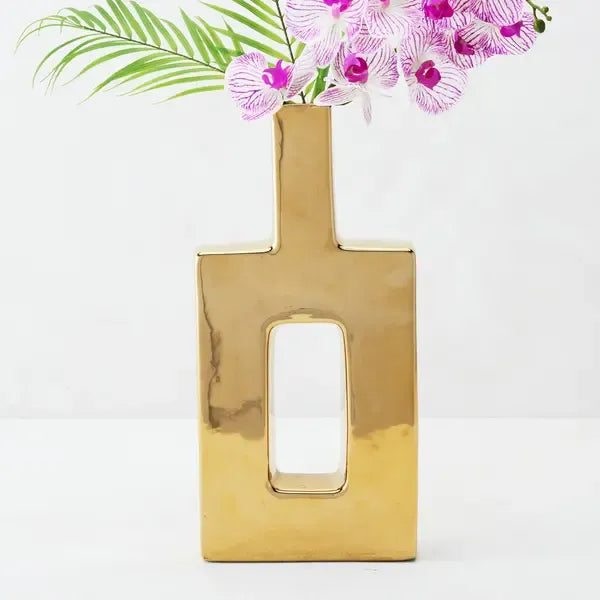 Z Gallerie Miami Gold Vase, Home Decorative Vase or Sculptural pieces for Living Room Office Room Flowers Peonies Ceramic Ornaments Decoration Design Dining Table Centerpiece Modern Plant Vase,summerwins