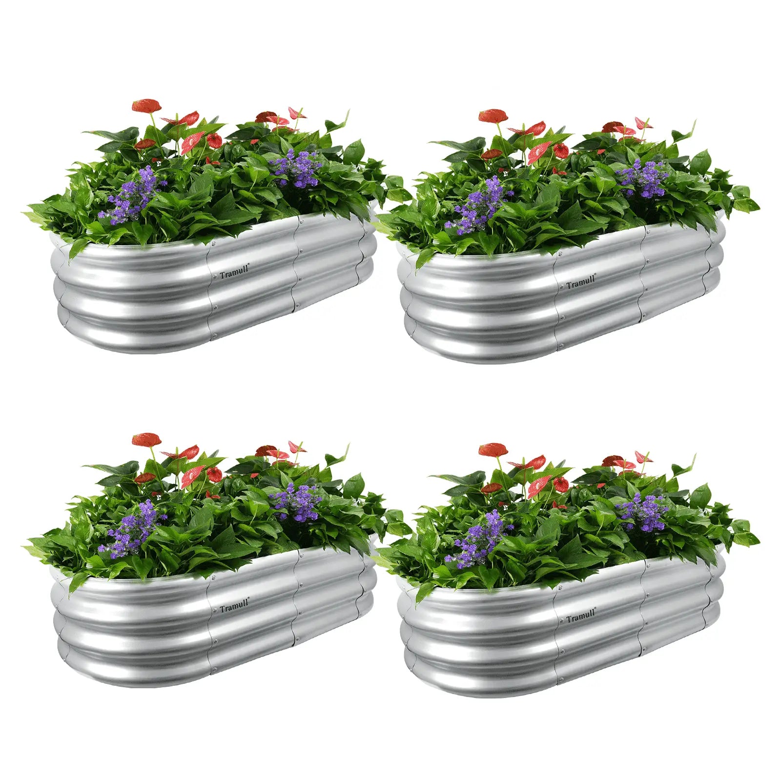 【2026 Upgraded】 4x2x1FT Galvanized Raised Garden Bed Kits, Oval Metal Planter Boxes with Open Bottom, Large Corrugated Steel Garden Bed for Vegetables, Flowers & Herbs, Rustproof & High Stability, Silver