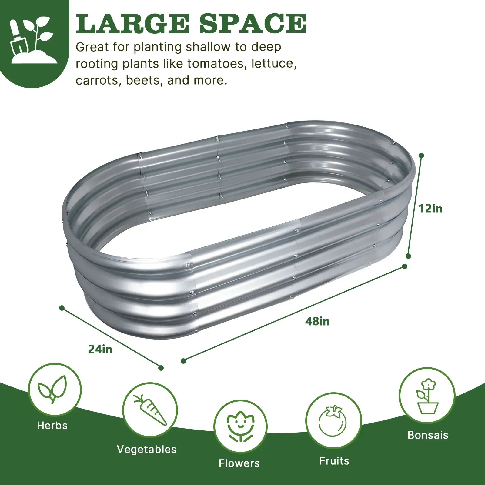 【2026 Upgraded】 4x2x1FT Galvanized Raised Garden Bed Kits, Oval Metal Planter Boxes with Open Bottom, Large Corrugated Steel Garden Bed for Vegetables, Flowers & Herbs, Rustproof & High Stability, Silver