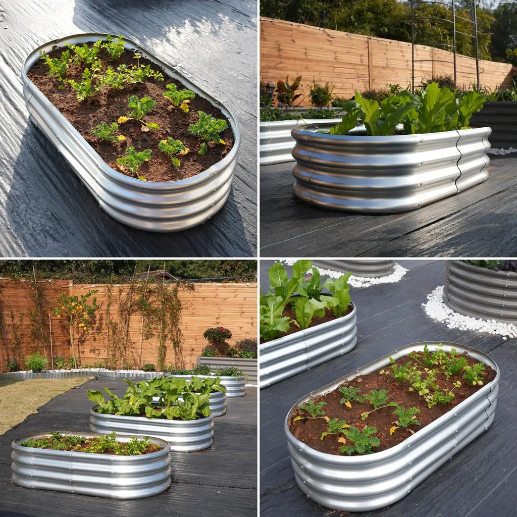 【2026 Upgraded】 4x2x1FT Galvanized Raised Garden Bed Kits, Oval Metal Planter Boxes with Open Bottom, Large Corrugated Steel Garden Bed for Vegetables, Flowers & Herbs, Rustproof & High Stability, Silver