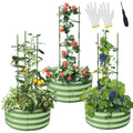 Lilypelle 3 Pack Round Galvanized Raised Garden Bed with Tomato Trellis, 24x24x12in Stackable Elevated Planter Box, Outdoor Metal Plant Bed for Tomatoes, Climbing Vines, Vegetables, Roses, Grapes, Eco-Friendly Design