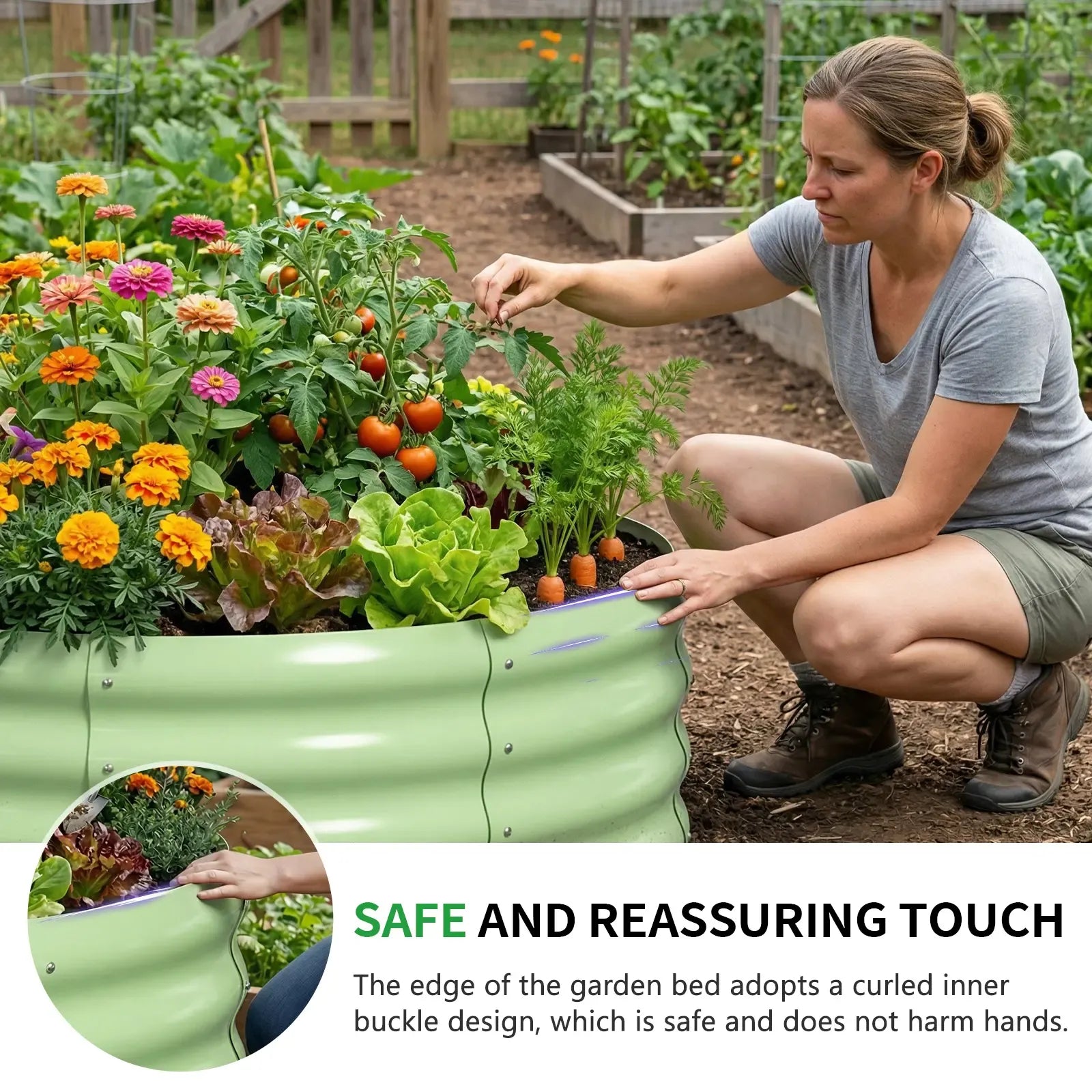 Lilypelle 3 Pack Round Galvanized Raised Garden Bed with Tomato Trellis, 24x24x12in Stackable Elevated Planter Box, Outdoor Metal Plant Bed for Tomatoes, Climbing Vines, Vegetables, Roses, Grapes, Eco-Friendly Design