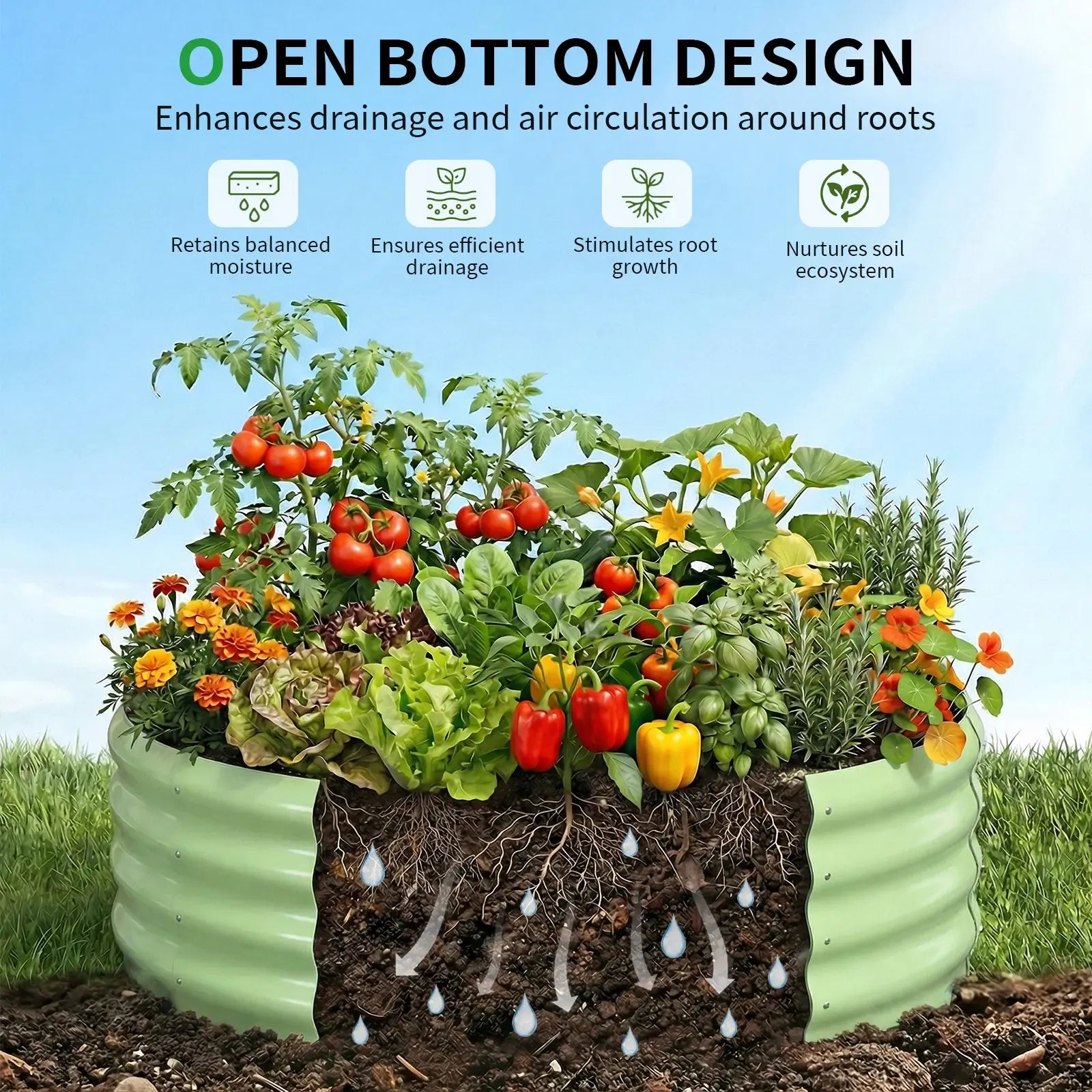 Lilypelle 3 Pack Round Galvanized Raised Garden Bed with Tomato Trellis, 24x24x12in Stackable Elevated Planter Box, Outdoor Metal Plant Bed for Tomatoes, Climbing Vines, Vegetables, Roses, Grapes, Eco-Friendly Design