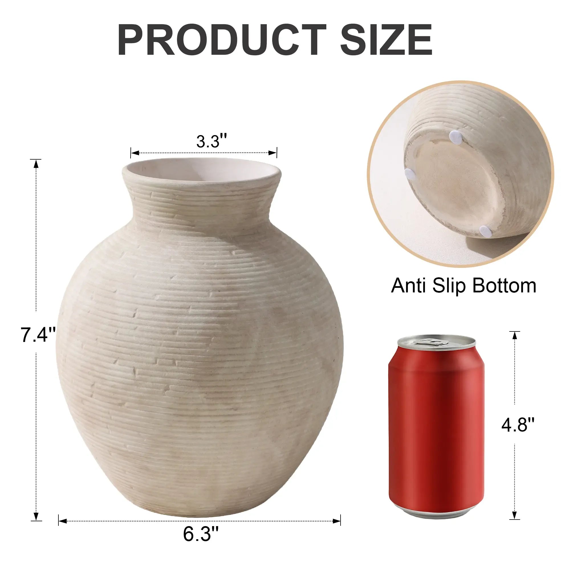 Ivydale Ceramic Flower Vase Home Decor, 7.4 in Farmhouse Table Vases Rustic Vintage Living Room Kitchen Bedroom Decoration Pottery Decorative Vases for Flowers House Shelf Office Desk Dining Entryway, Retro