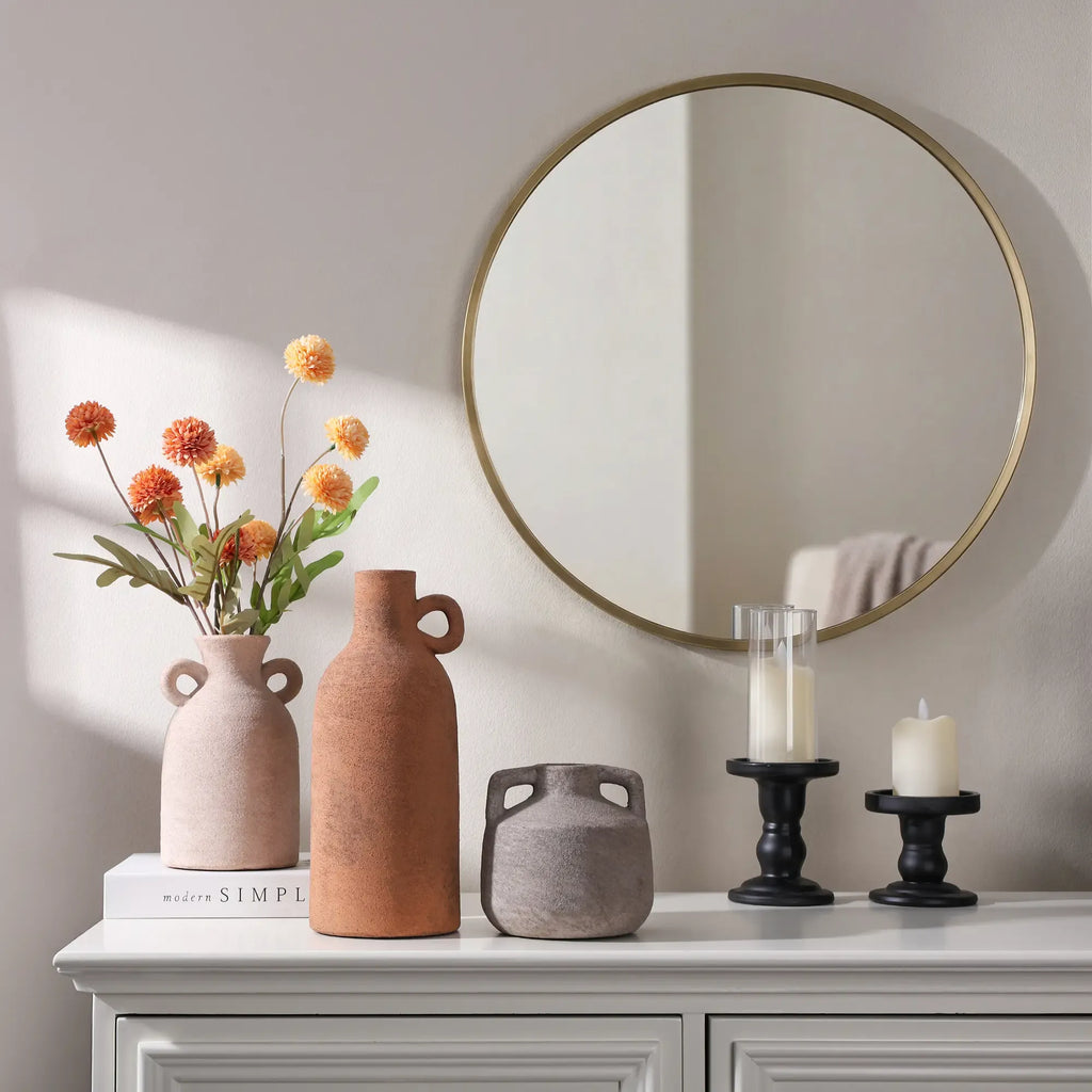 Ivydale Ceramic Vase Set, 3Pcs Flower Vases for Modern Boho Farmhouse Decor, Decorative Vases for Pampas Grass & Dried Flowers, Distressed Finish