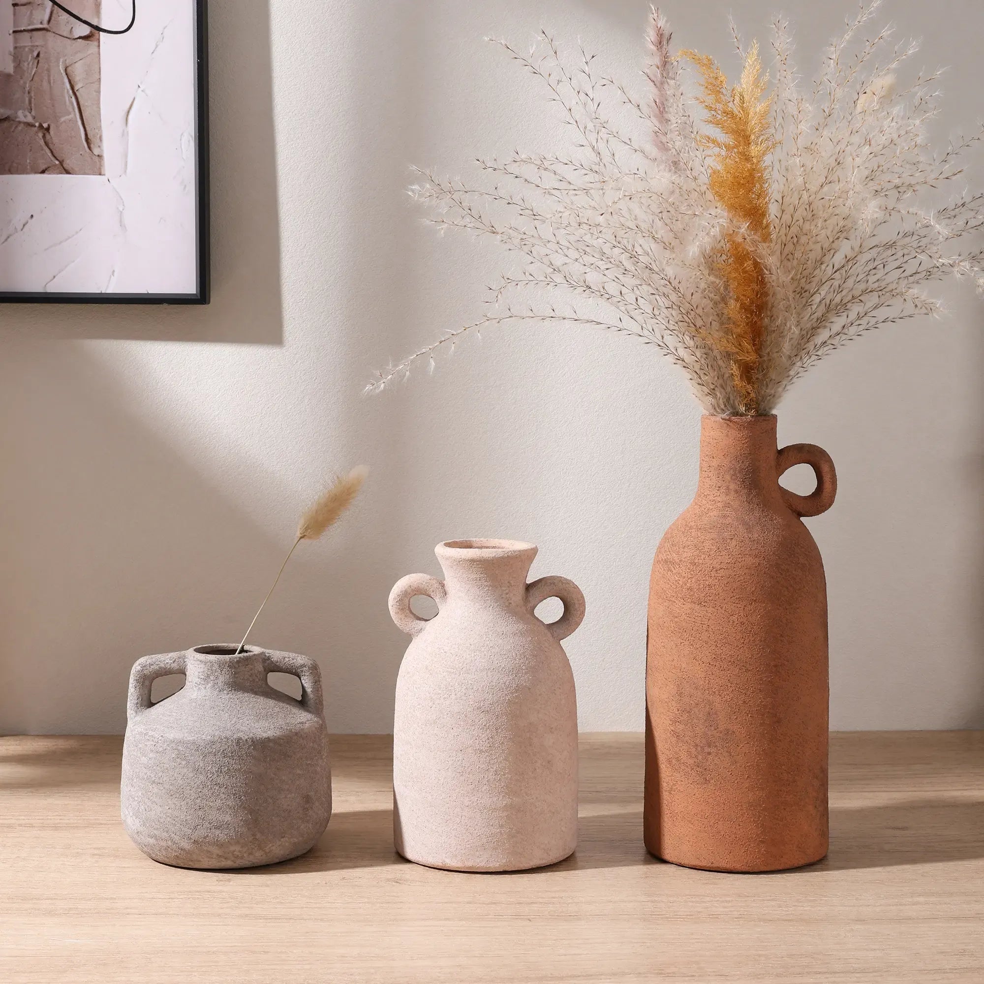 Ivydale Ceramic Vase Set, 3Pcs Flower Vases for Modern Boho Farmhouse Decor, Decorative Vases for Pampas Grass & Dried Flowers, Distressed Finish