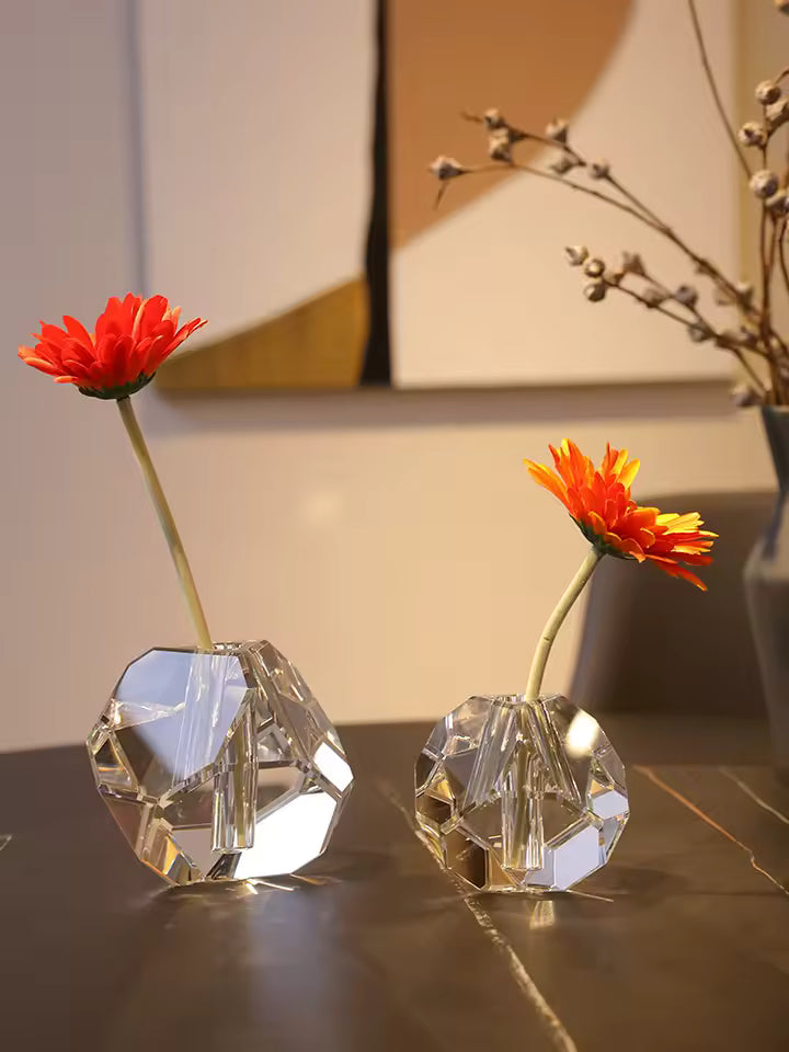 European Crystal Glass Vase Flower Planter Transparent Square Bottle Glass Container Tabletop Ornaments Home Decor Accessories