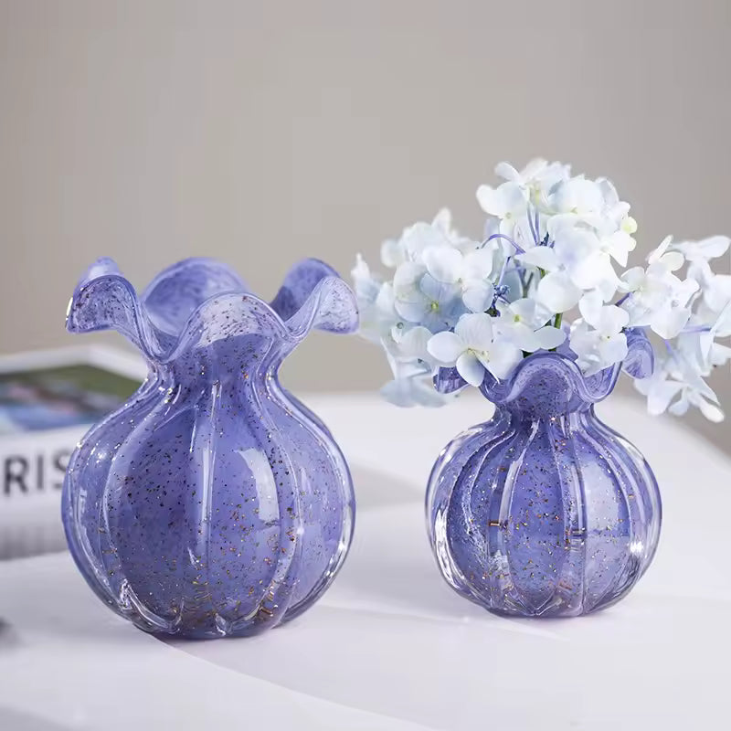 Colored Glaze Vase European Minimalist Floral Edge Glass Hydroponic Fresh Flowers Pot Home Decoration Accessories