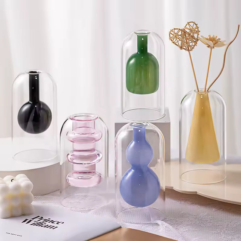 Colorful Glass Vase Creative Flower Bottle Terrarium Hydroponic Systems Home Decoration Accessories