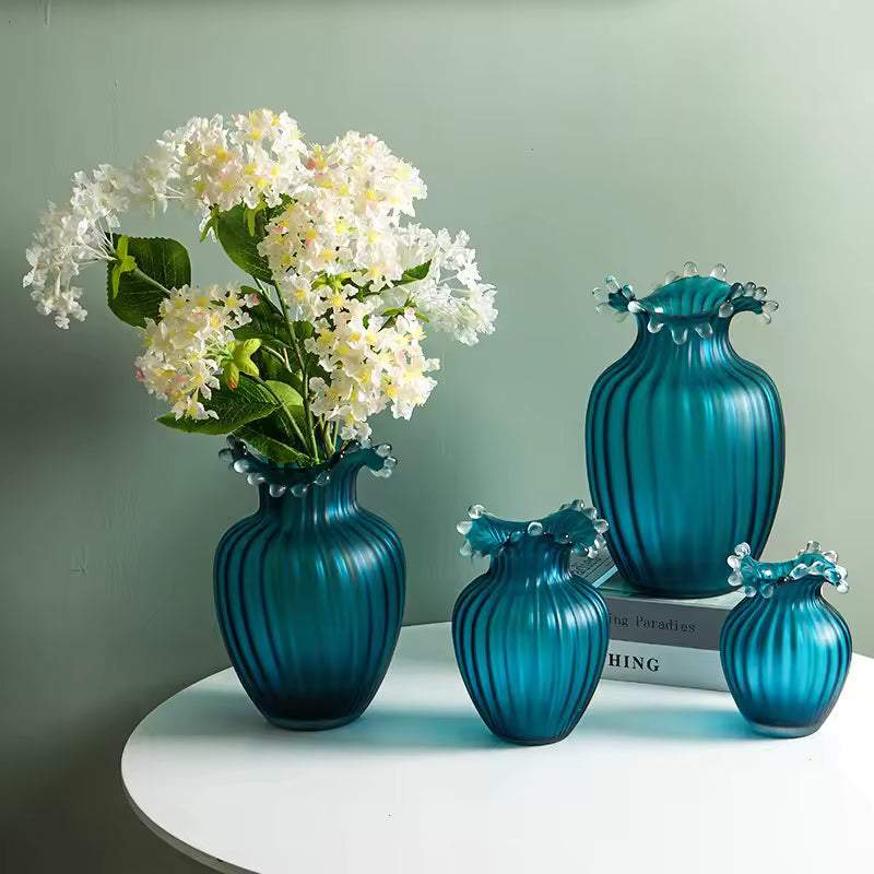 New Modern Nordic Water Splash Mouth Blue Glass Vase Hydroponic Flower Planter Dining Table Home Decoration Ornaments