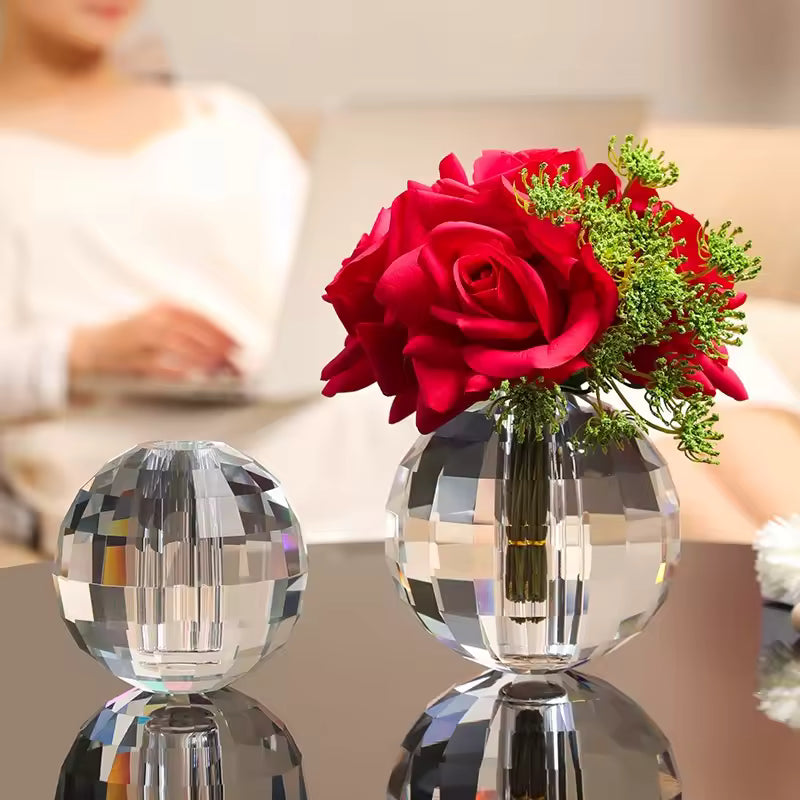 European Crystal Glass Vase Luxury Faceted Sphere Transparent Small Vases Hydroponic Systems Modern Home Decoration Accessory