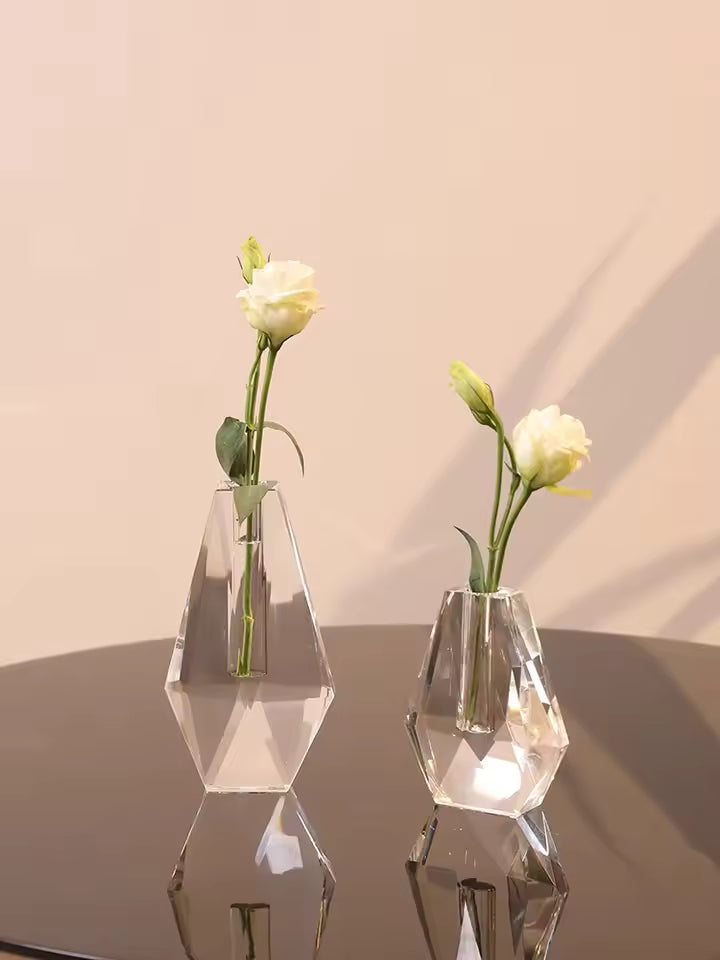 Modern Simple Crystal Glass Vase Transparent Flowers Bottle Tabletop Ornaments Living Room Home Decor Accessories