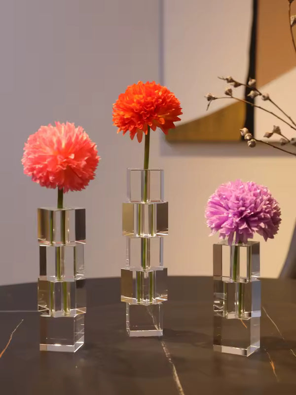 Modern Colored Crystal Glass Vase Transparent Bottle for Flower Plant Tabletop Ornaments Home Decor Accessories