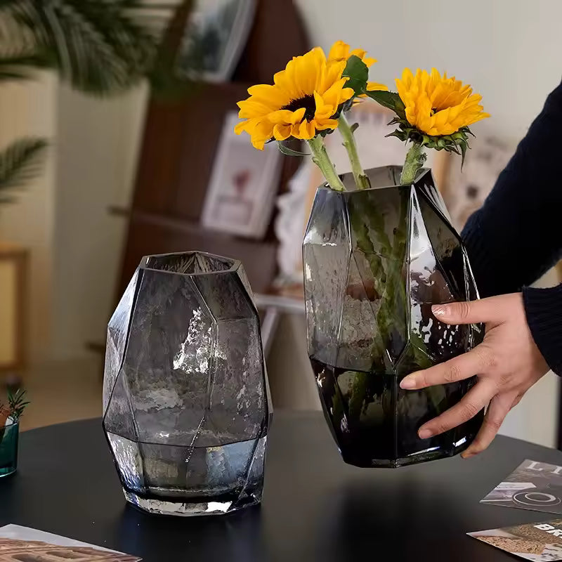 Light Luxury Glass Vase Irregular Geometric Design Hydroponic Fresh Flowers Pot Terrarium Home Decoration Accessories