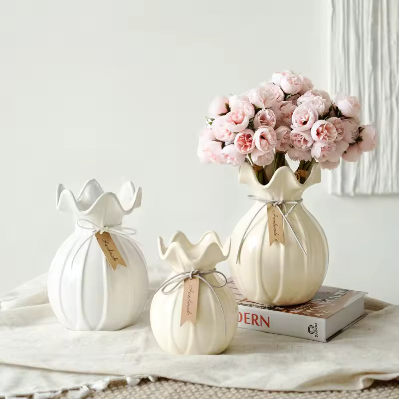 French Cream Style Ceramic Vase Ornament Hydroponic Fresh Flowers Terrarium Living Room Wedding Home Decoration Accessories