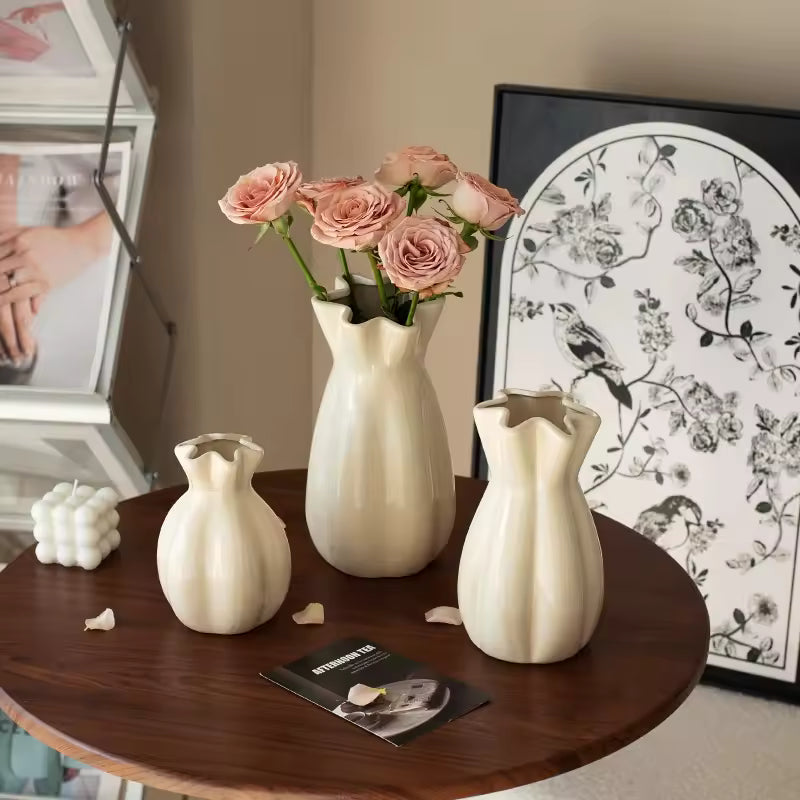 Nordic Cream Style Ceramic Vase Hydroponic Systems Fresh Flowers Pot Terrarium Home Decoration Accessories