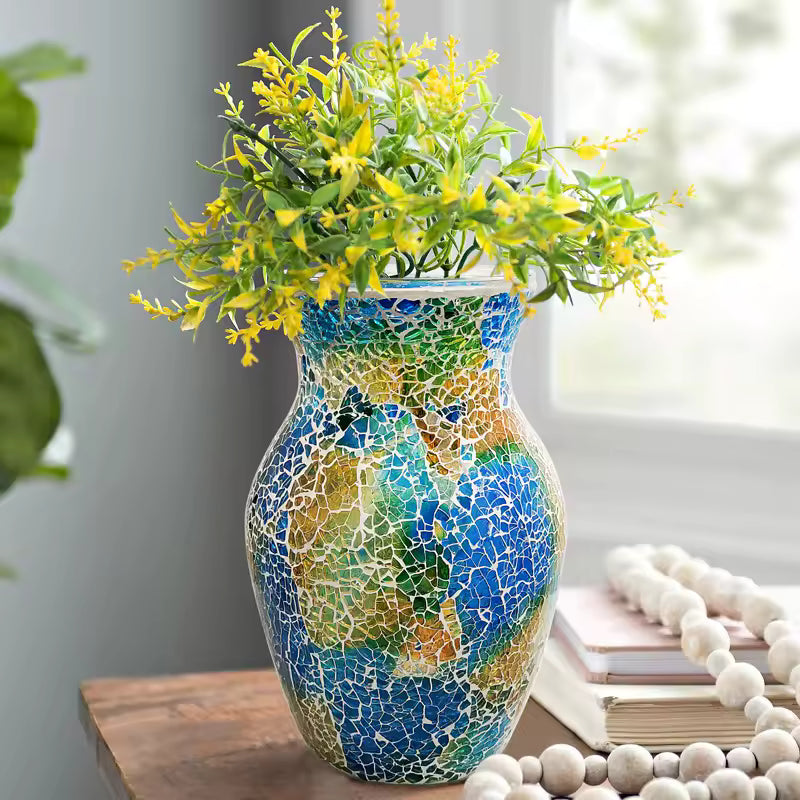European Colorful Bohemian Mosaic Glass Vase Hydroponic Systems Flower Pot Wedding Living Room Home Decoration Accessories