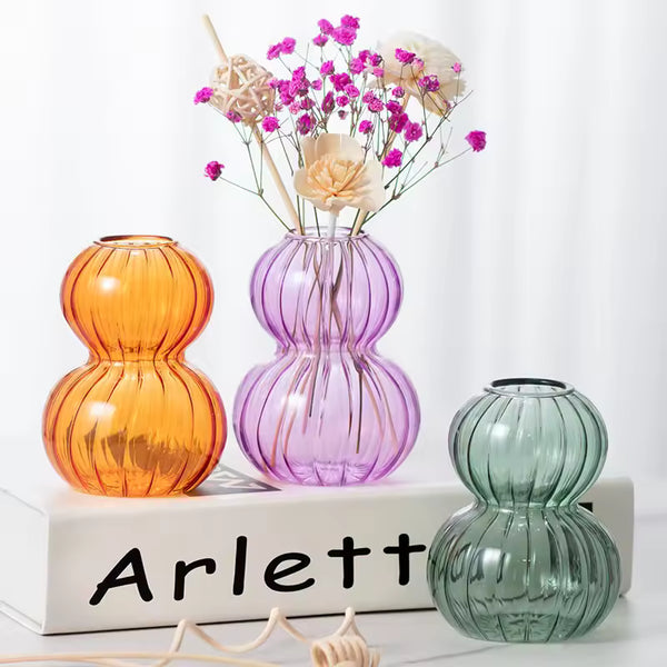 Creative Colored Glass Vase with Gourd Shaped Design Vases Restaurant desktop Aromatherapy Bottle Decoration Hydroponic Flower