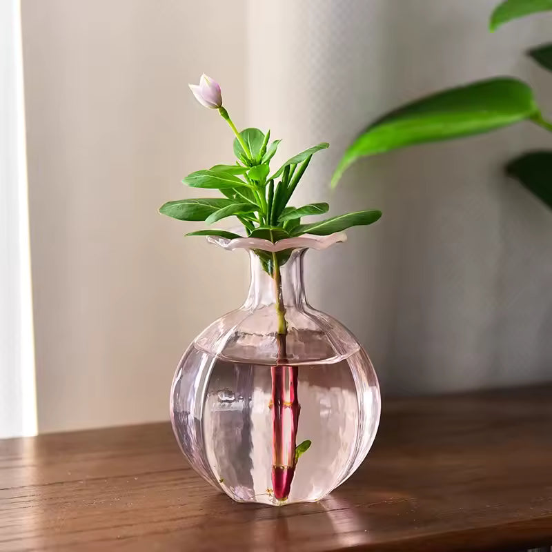 Pink Glass Vase Hydroponic Systems Flower Bottle Terrarium Decoracion Hogar Moderno Wedding Home Decoration