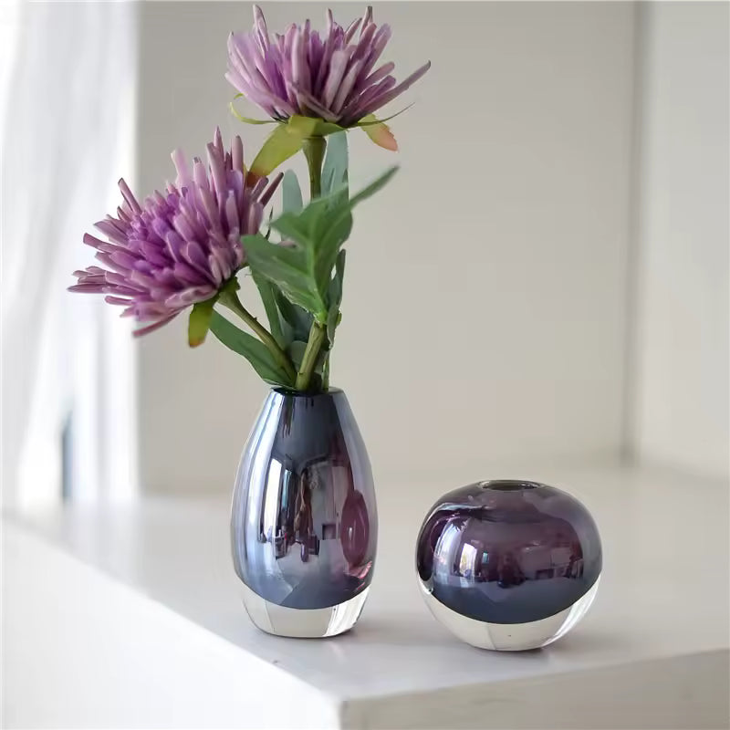 European Purple Glass Vase Mini Flower Vases Hydroponic Systems Home Decoration Accessories