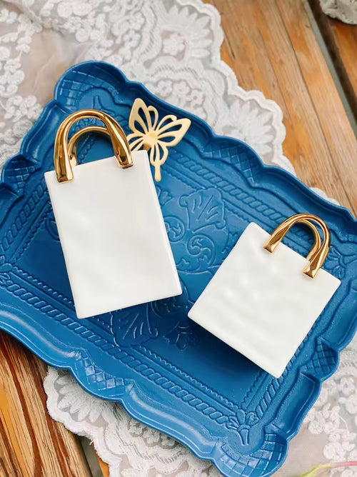 Bone China Gold Handle Mini Vase Handbag Vases Spoon Storage Ornament Living Room Home Decoration Accessories