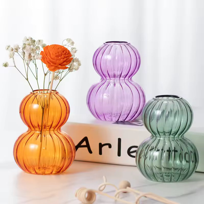 Creative Colored Glass Vase with Gourd Shaped Design Vases Restaurant desktop Aromatherapy Bottle Decoration Hydroponic Flower