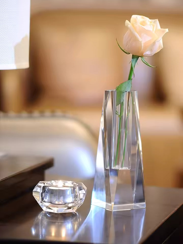 European Crystal Glass Vase Small Candle Holder Table Ornaments Weddings Living Room Home Decoration Accessories