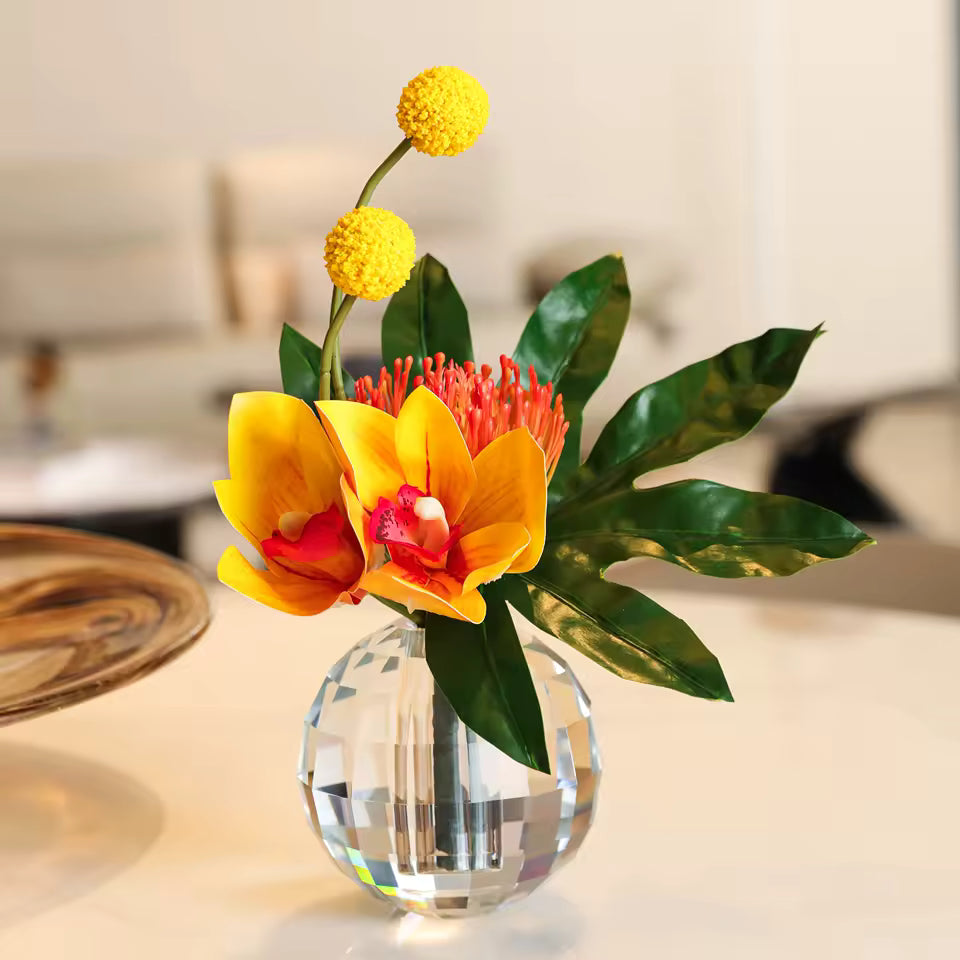 European Crystal Glass Vase Luxury Faceted Sphere Transparent Small Vases Hydroponic Systems Modern Home Decoration Accessory
