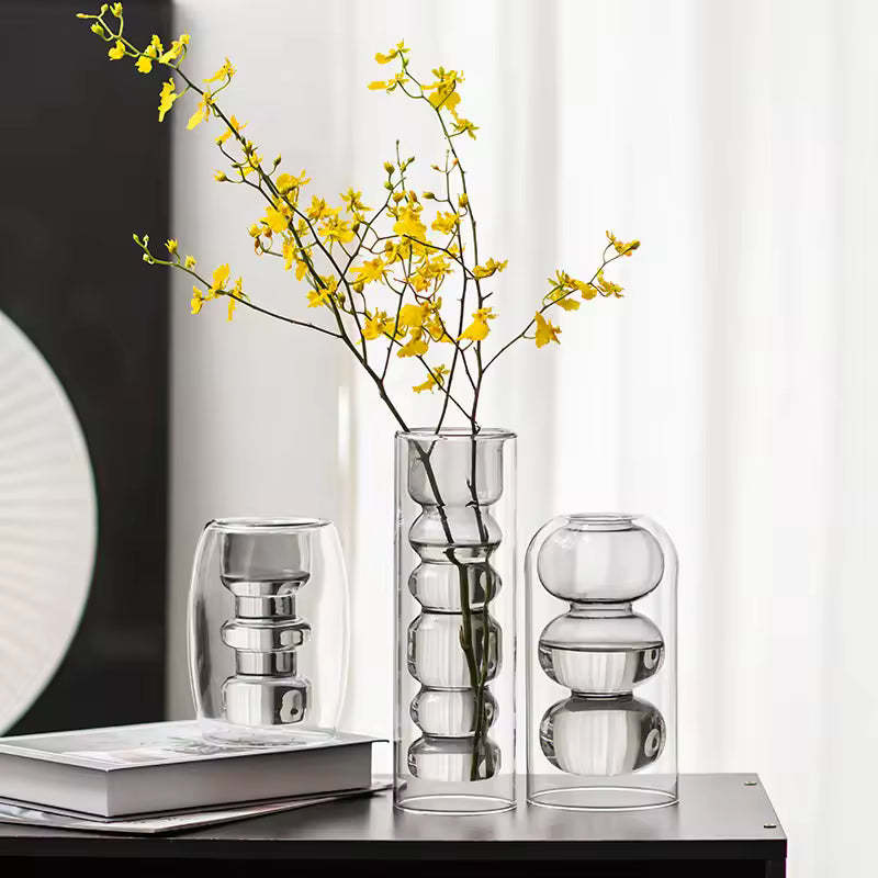 Modern Glass Vase Grey Hydroponic Flower Bottle Geometry Vase Planter Desktop Decoration Ornament Home Decor Accessories