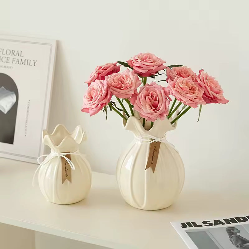 French Cream Style Ceramic Vase Ornament Hydroponic Fresh Flowers Terrarium Living Room Wedding Home Decoration Accessories