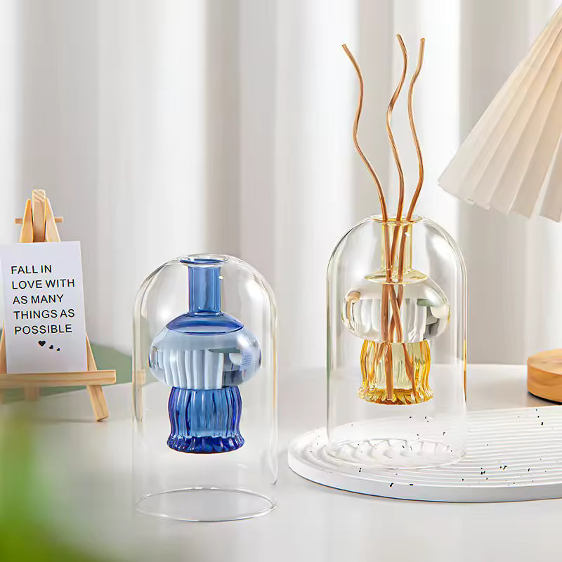 Jellyfish Shape Glass Vase Colorful Flower Bottle Terrarium Hydroponic Systems Modern Home Decoration Accessories