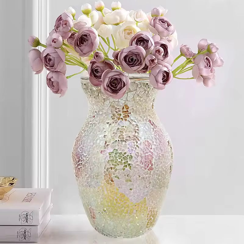 European Colorful Bohemian Mosaic Glass Vase Hydroponic Systems Flower Pot Wedding Living Room Home Decoration Accessories