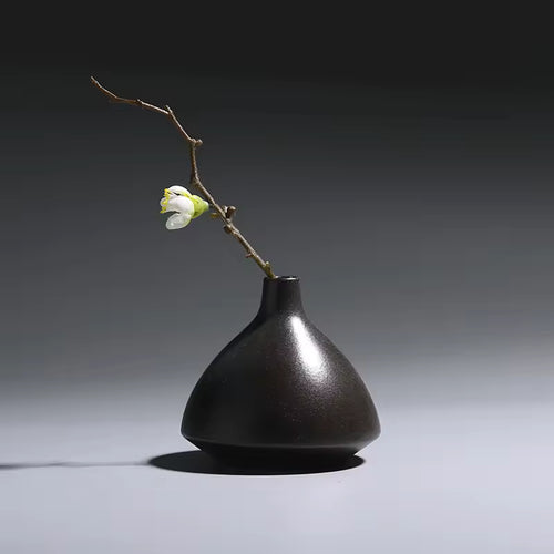 Black Frosted Ceramic Vase Jingdezhen Retro Mini Flower Pot Living Room Home Decoration Accessories