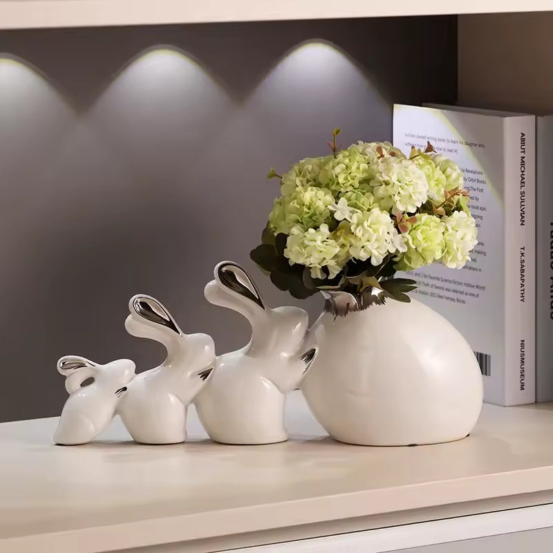 Modern Ceramic Rabbit Vase Ornament Nordic Decor Vases for Flowers Living Room Wedding Centerpieces Home Decoration
