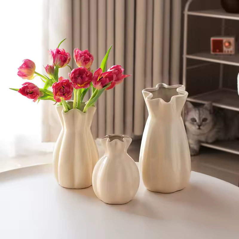Nordic Cream Style Ceramic Vase Hydroponic Systems Fresh Flowers Pot Terrarium Home Decoration Accessories