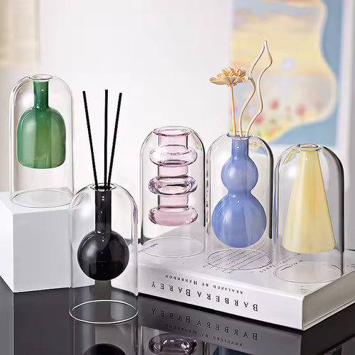 Colorful Glass Vase Creative Flower Bottle Terrarium Hydroponic Systems Home Decoration Accessories