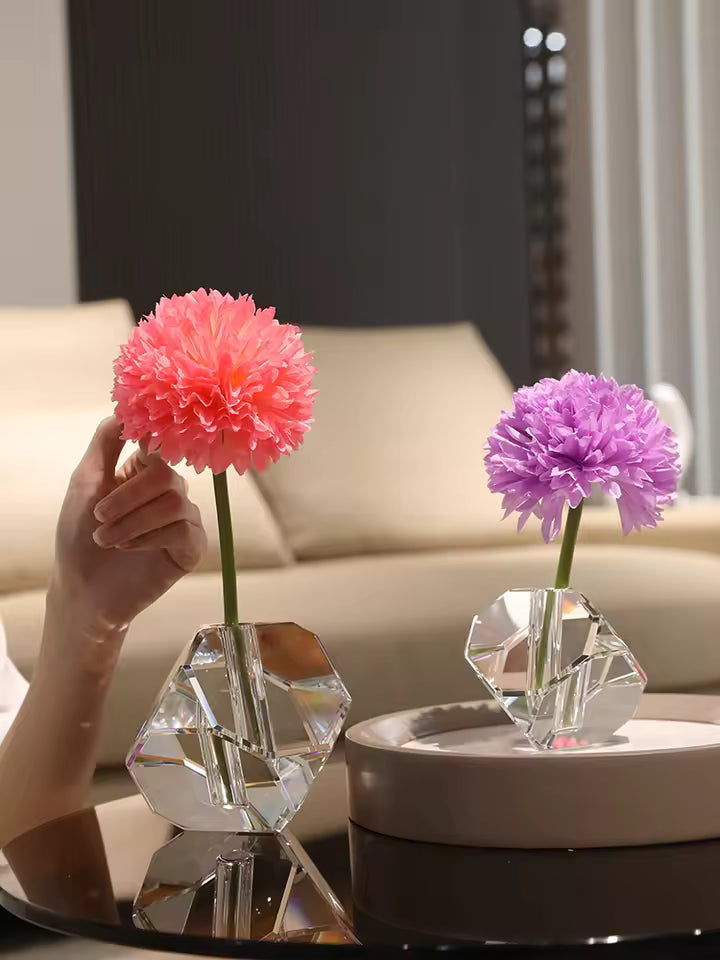 European Crystal Glass Vase Flower Planter Transparent Square Bottle Glass Container Tabletop Ornaments Home Decor Accessories