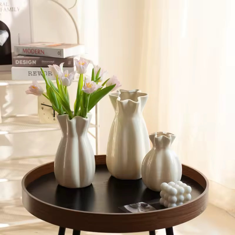 Nordic Cream Style Ceramic Vase Hydroponic Systems Fresh Flowers Pot Terrarium Home Decoration Accessories