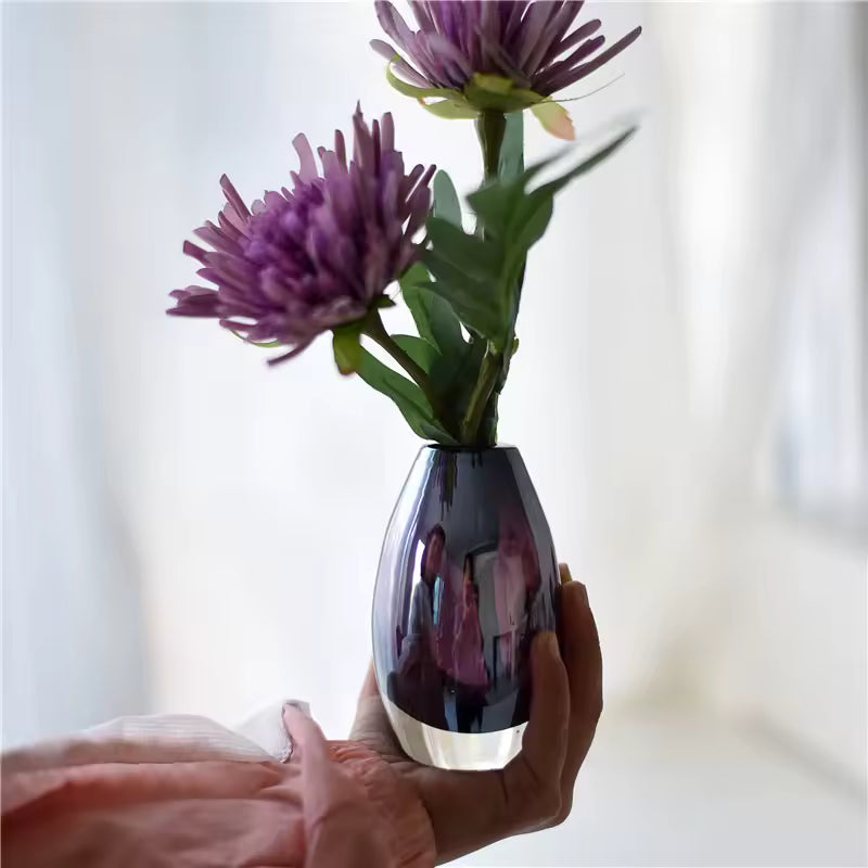 European Purple Glass Vase Mini Flower Vases Hydroponic Systems Home Decoration Accessories