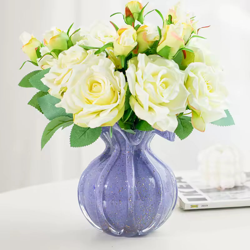 Colored Glaze Vase European Minimalist Floral Edge Glass Hydroponic Fresh Flowers Pot Home Decoration Accessories