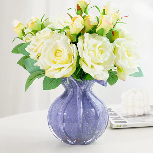 Colored Glaze Vase European Minimalist Floral Edge Glass Hydroponic Fresh Flowers Pot Home Decoration Accessories