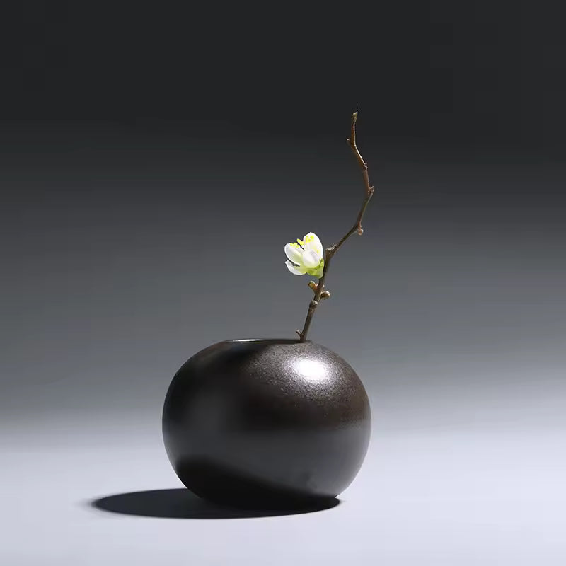 Black Frosted Ceramic Vase Jingdezhen Retro Mini Flower Pot Living Room Home Decoration Accessories