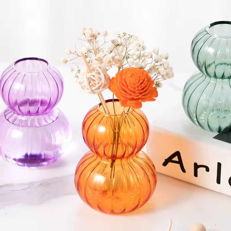 Creative Colored Glass Vase with Gourd Shaped Design Vases Restaurant desktop Aromatherapy Bottle Decoration Hydroponic Flower