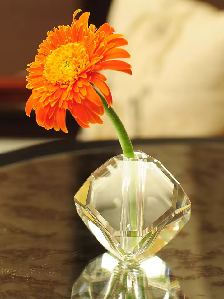 European Crystal Glass Vase Flower Planter Transparent Square Bottle Glass Container Tabletop Ornaments Home Decor Accessories