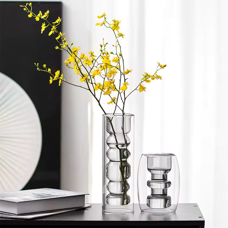 Modern Glass Vase Grey Hydroponic Flower Bottle Geometry Vase Planter Desktop Decoration Ornament Home Decor Accessories