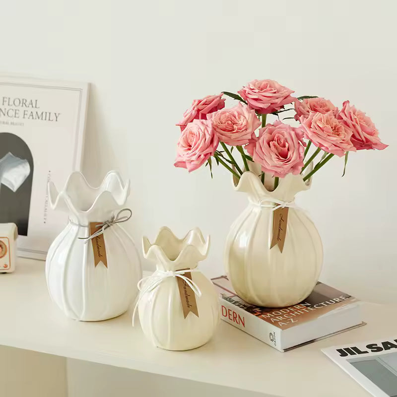 French Cream Style Ceramic Vase Ornament Hydroponic Fresh Flowers Terrarium Living Room Wedding Home Decoration Accessories