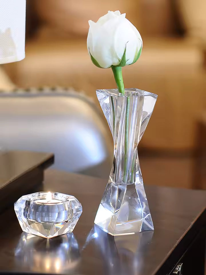 Crystal Small Flower Vase Ornaments Twisted Column Clear Glass Vases Table Decor Wedding Living Room Home Decoration Accessories
