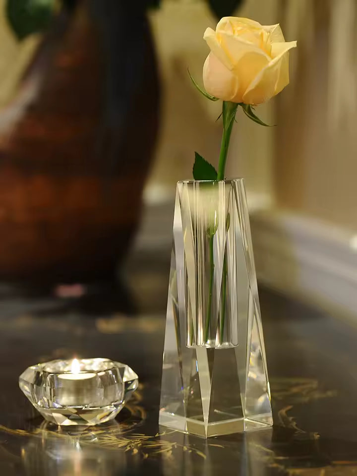 European Crystal Glass Vase Small Candle Holder Table Ornaments Weddings Living Room Home Decoration Accessories