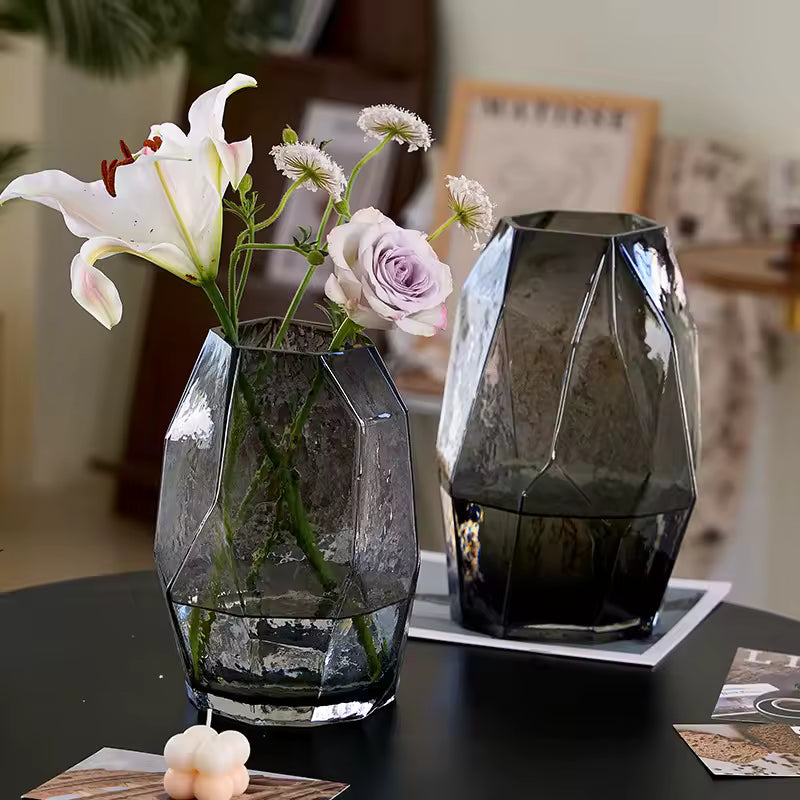 Light Luxury Glass Vase Irregular Geometric Design Hydroponic Fresh Flowers Pot Terrarium Home Decoration Accessories
